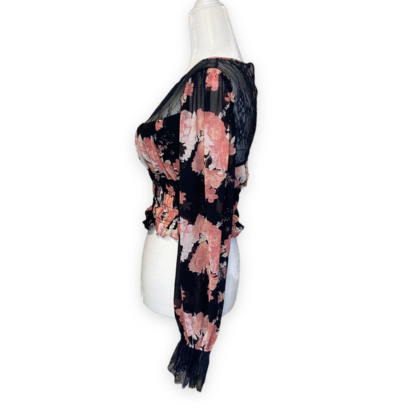 Free People Daphne Blouse Floral Print Lace Sheer Long Sleeve Blouse - Picture 11 of 12